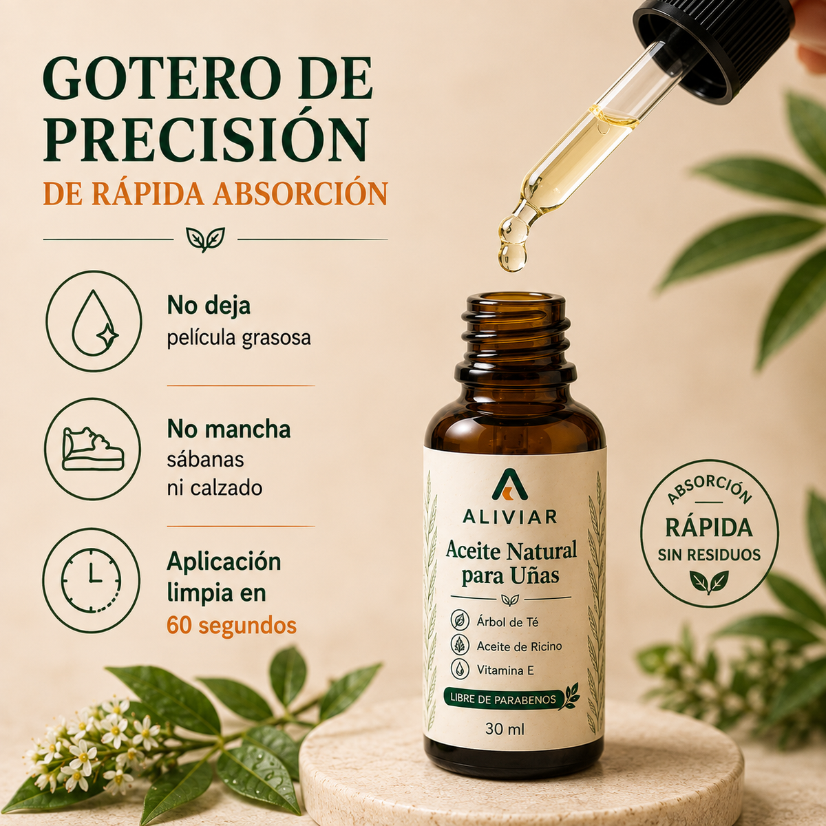 Aceite Natural para Uñas Engrosadas, Amarillas y Mal Olor -ALIVIAR